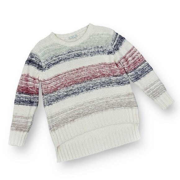 Zara Fuzzy Stripe Chunky Knit Sweater Cream Multi Small Retro Basic - Picture 12 of 12